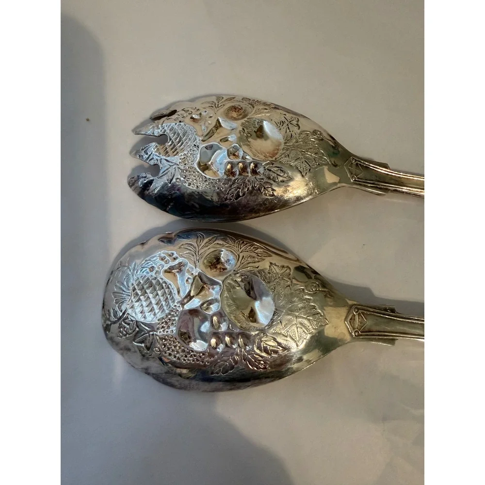 Vintage‎ B.R.R. & G.C. Italy Silver Plated Fruit Shell Salad Serving Set 2pc